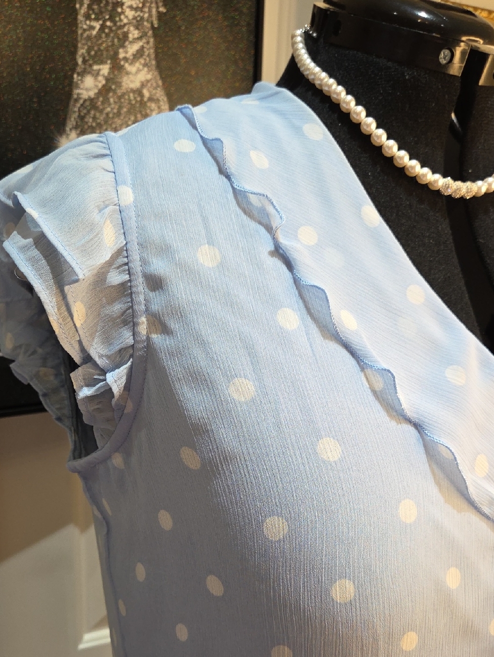 Nwt 1X & 3X Tamara H Women's Light Blue Polka Dot Ruffle Tie-Front Blouse - Picture 11 of 14